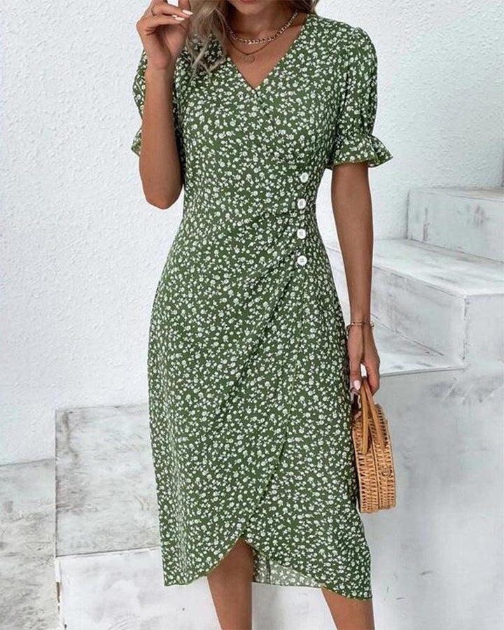Charlene | Woman’s Fresh Bloom Polka Dot V-Neck Dress