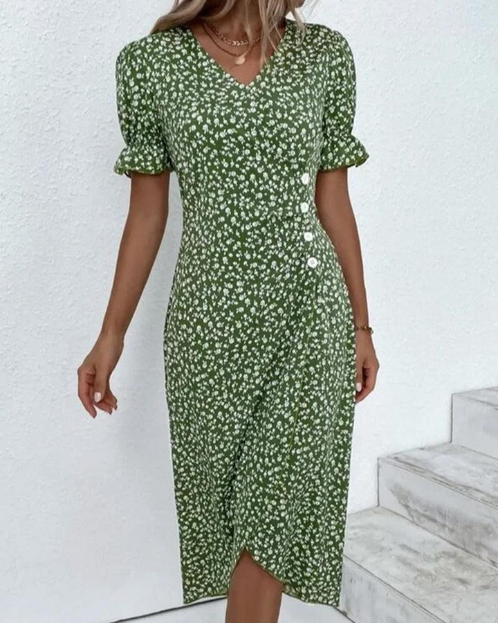 Charlene | Woman’s Fresh Bloom Polka Dot V-Neck Dress