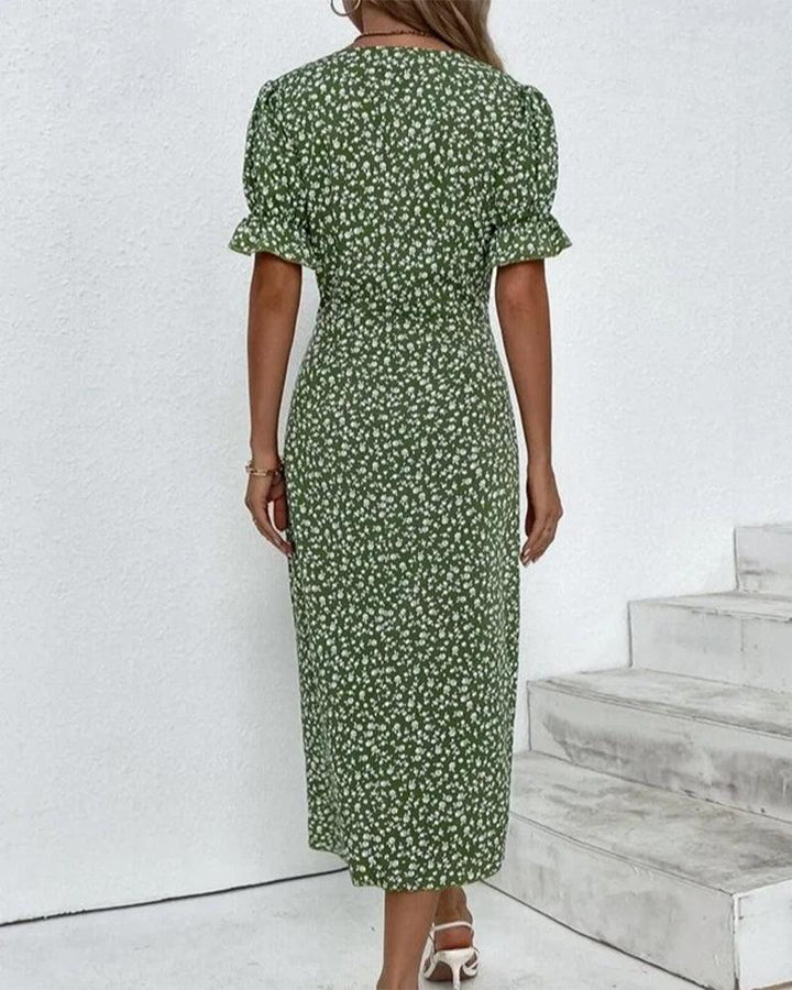 Charlene | Woman’s Fresh Bloom Polka Dot V-Neck Dress