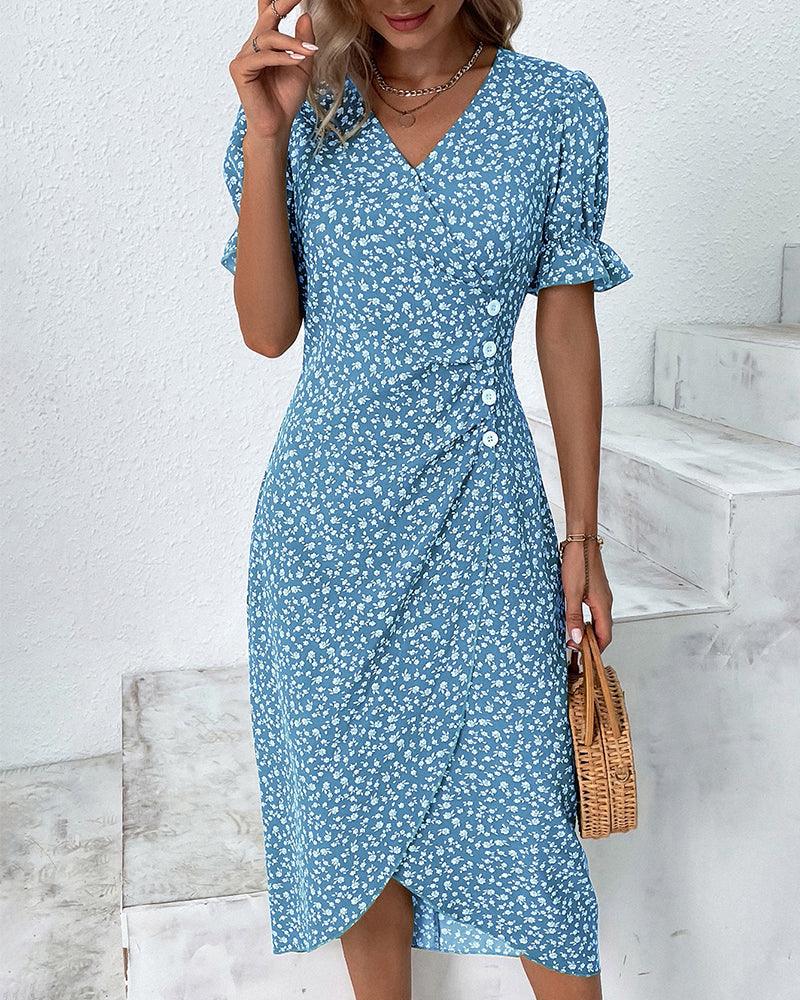 Charlene | Woman’s Fresh Bloom Polka Dot V-Neck Dress