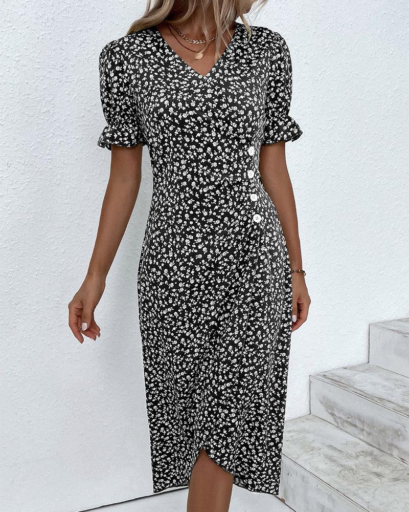 Charlene | Woman’s Fresh Bloom Polka Dot V-Neck Dress