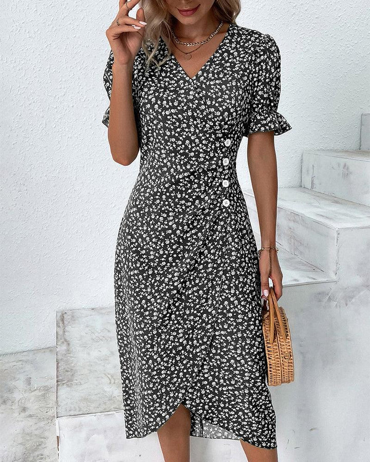 Charlene | Woman’s Fresh Bloom Polka Dot V-Neck Dress