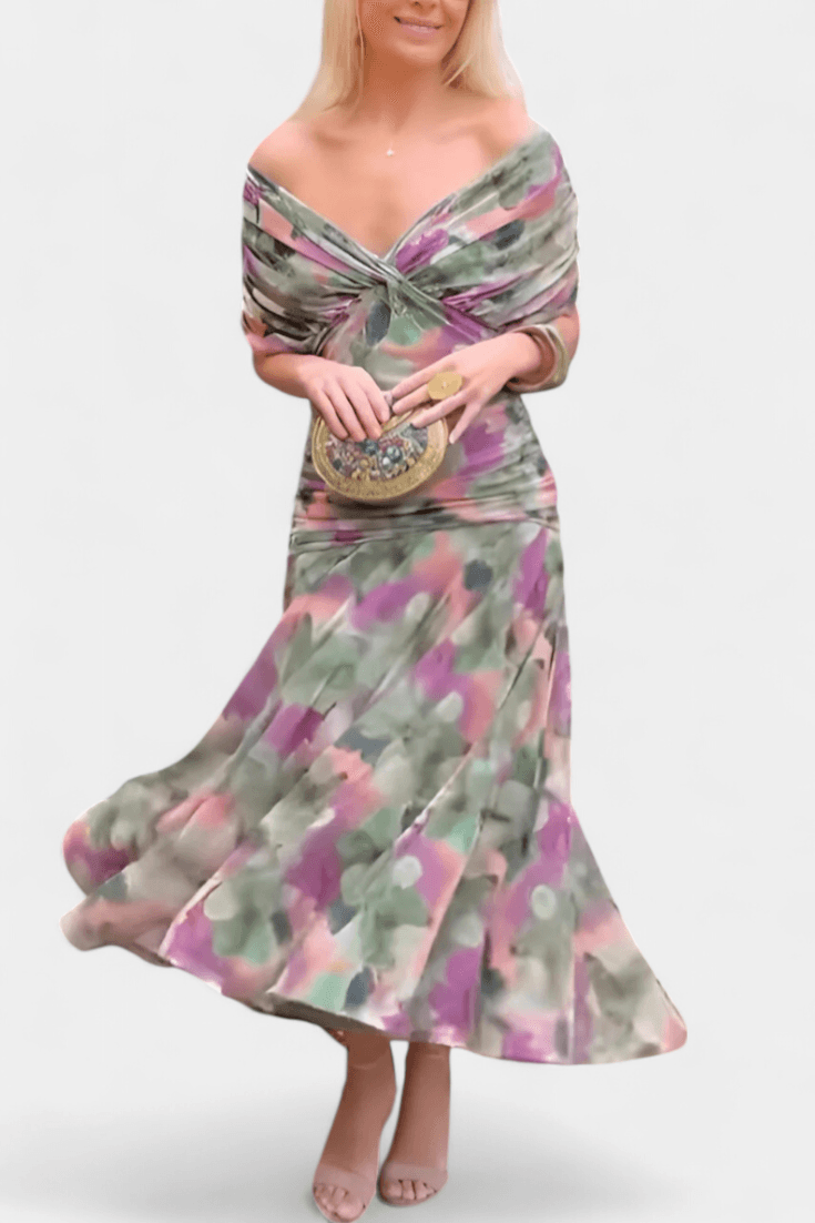 Eryzziah | Woman’s Elegant Off Shoulder Ruched Maxi Dress Wedding Guest Dress