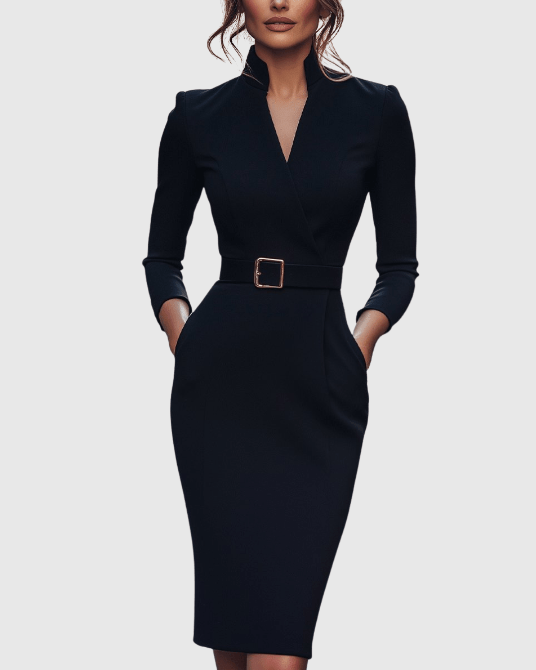 Claribel | Elegant Belted Bodycon Midi Dress for Women
