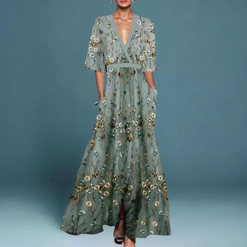 Jill | Woman’s Elegant Maxi Dress with Floral Pattern
