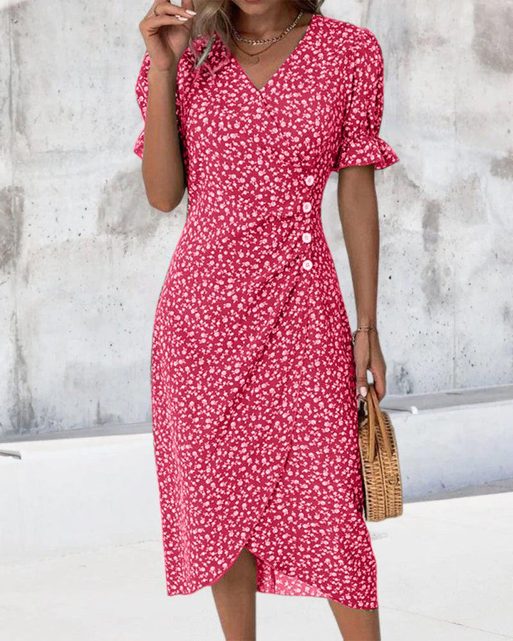 Charlene | Woman’s Fresh Bloom Polka Dot V-Neck Dress