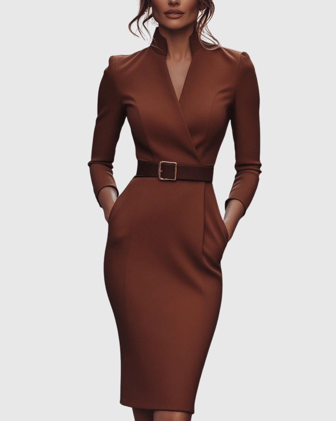 Claribel | Elegant Belted Bodycon Midi Dress for Women