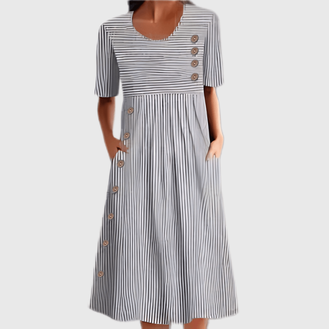 Kay| Woman’s Striped Midi Dress With Buttons Casual Wear