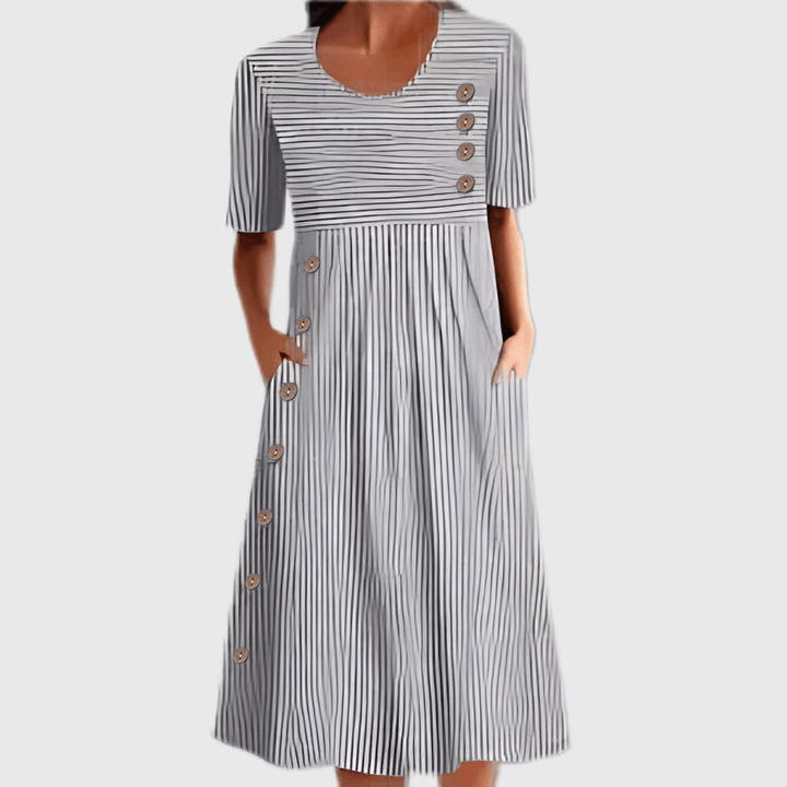Kay| Woman’s Striped Midi Dress With Buttons Casual Wear