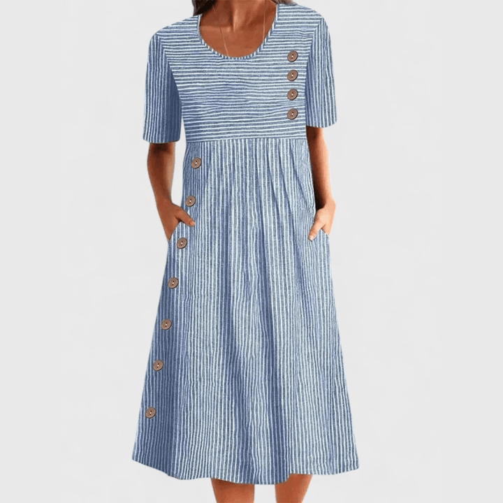 Kay| Woman’s Striped Midi Dress With Buttons Casual Wear