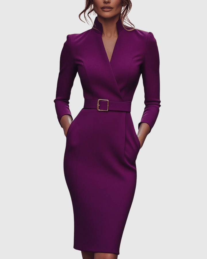 Claribel | Elegant Belted Bodycon Midi Dress for Women