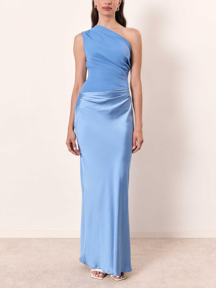 Anita| Woman’s Elegant One Shoulder Neck Pleated Cocktail Maxi Dress