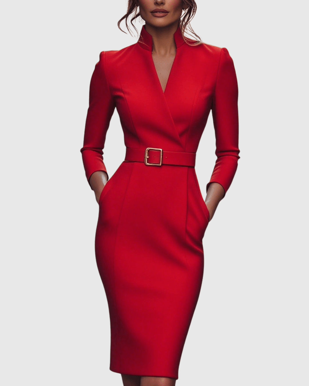 Claribel | Elegant Belted Bodycon Midi Dress for Women