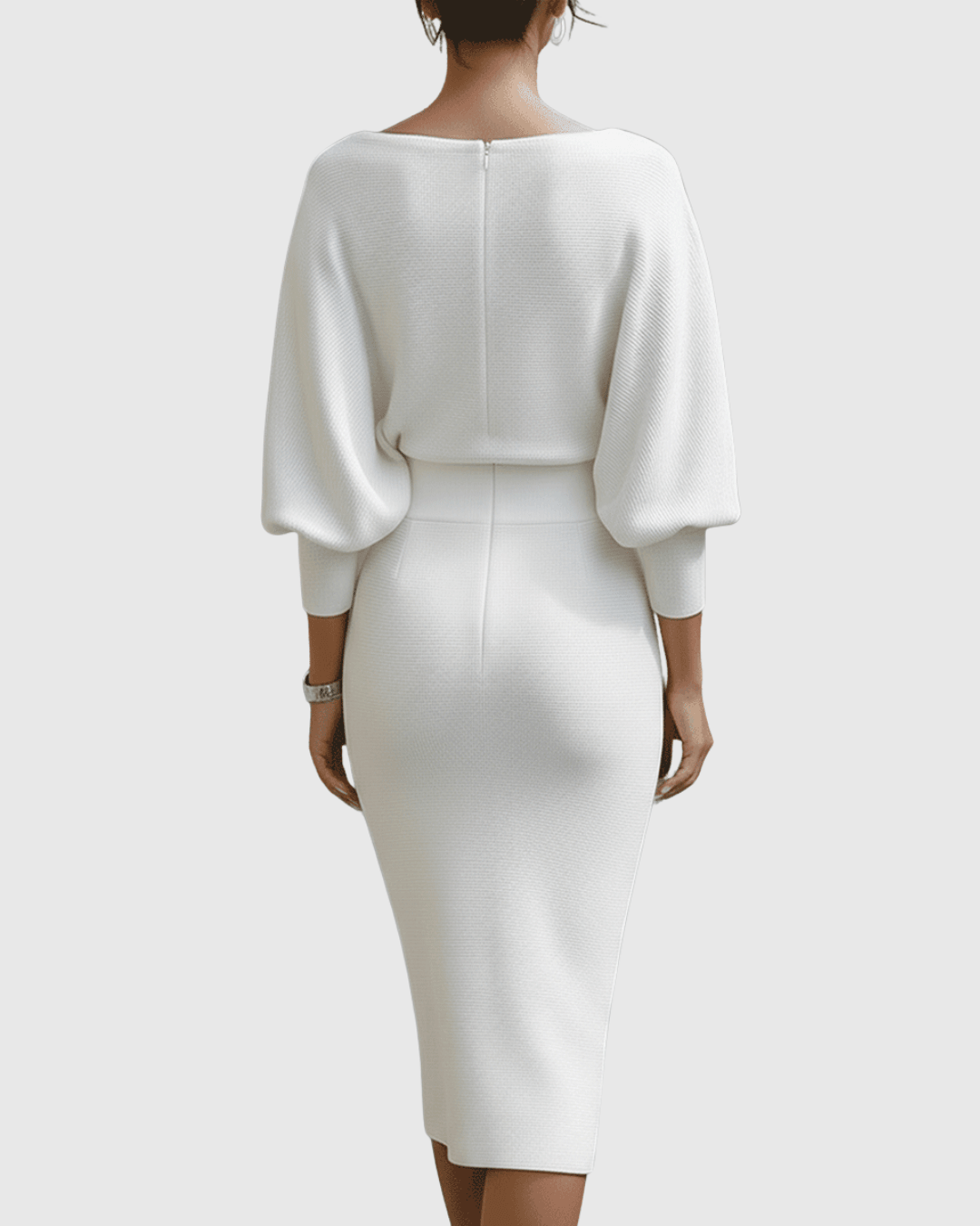 Ismeria | Woman’s White Draped Batwing Midi Dress Evening Cocktail Dress