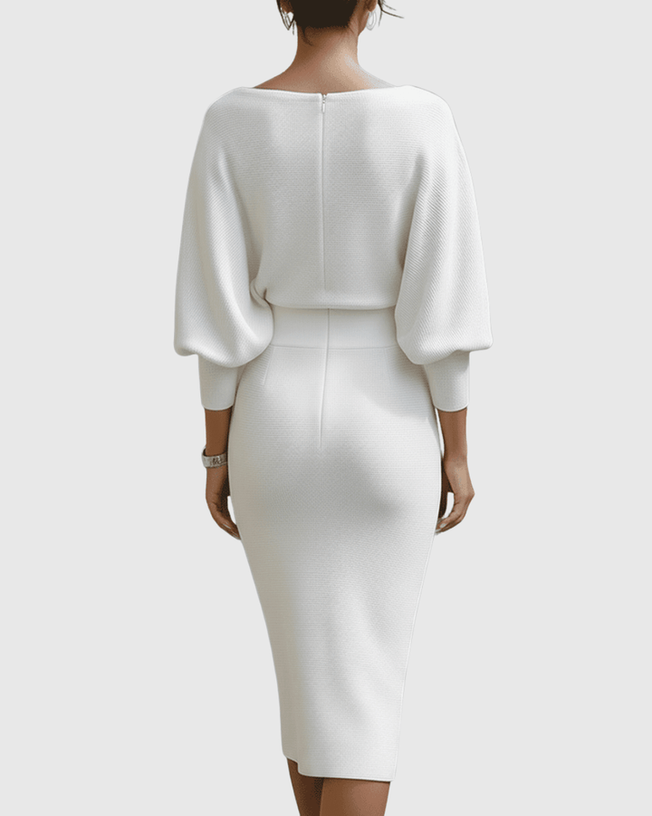 Ismeria | Woman’s White Draped Batwing Midi Dress Evening Cocktail Dress