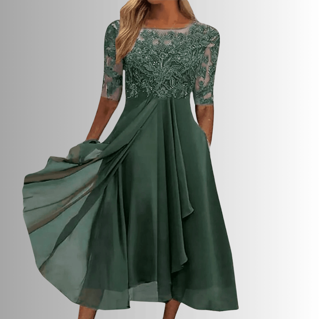 Rhonda | Woman’s Elegant Lace Midi Evening Dress