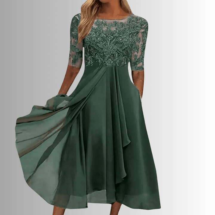 Rhonda | Woman’s Elegant Lace Midi Evening Dress