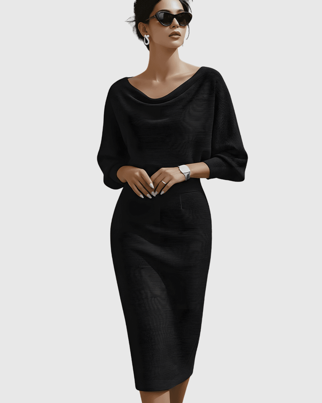 Ismeria | Woman’s White Draped Batwing Midi Dress Evening Cocktail Dress