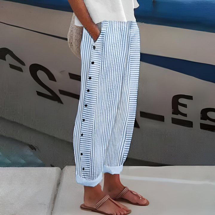 Barbara | Woman’s Striped Wide Leg Cropped Trousers with Side Pockets