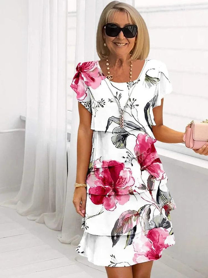 Mia| Woman’s Ruffled Floral Pleated Midi Dress