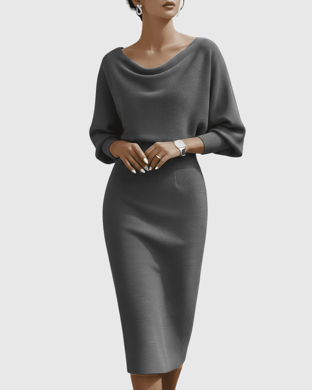 Ismeria | Woman’s White Draped Batwing Midi Dress Evening Cocktail Dress