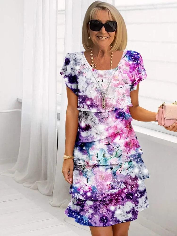 Mia| Woman’s Ruffled Floral Pleated Midi Dress