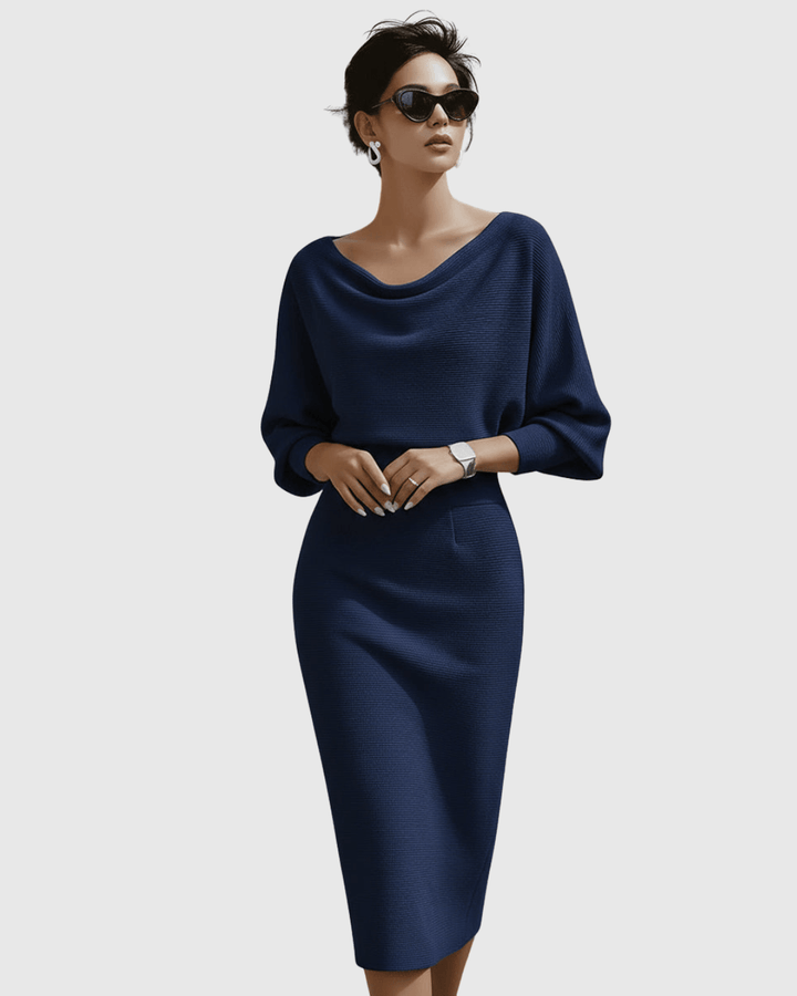 Ismeria | Woman’s White Draped Batwing Midi Dress Evening Cocktail Dress