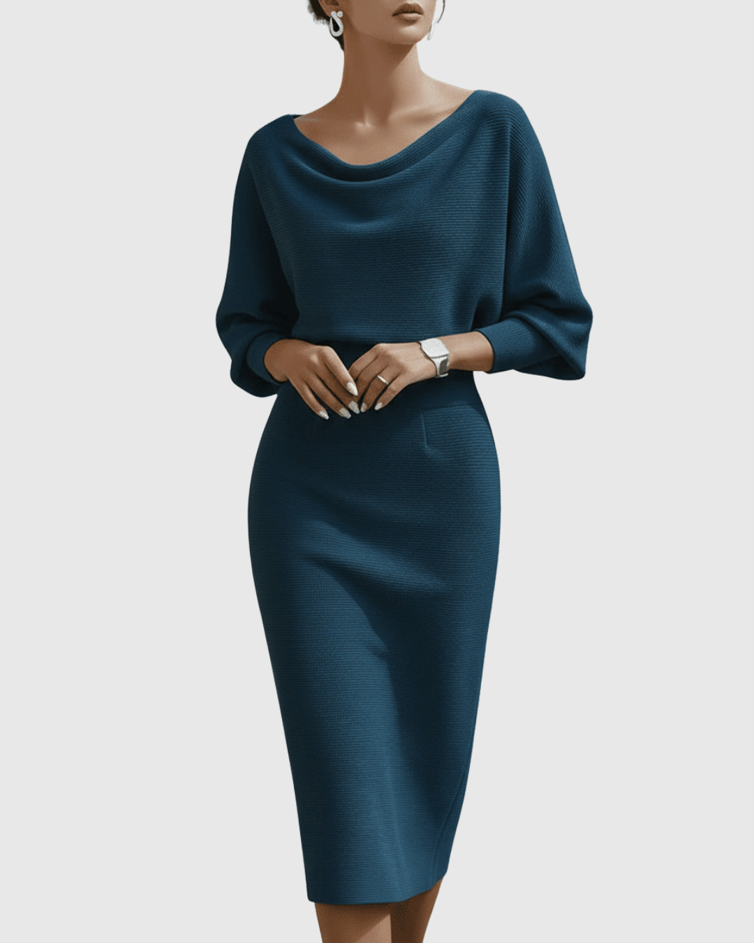 Ismeria | Woman’s White Draped Batwing Midi Dress Evening Cocktail Dress