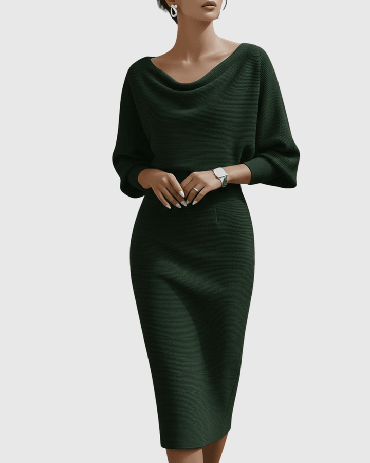 Ismeria | Woman’s White Draped Batwing Midi Dress Evening Cocktail Dress