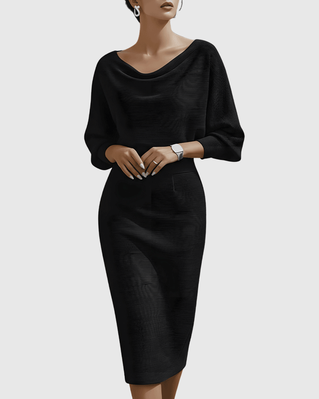 Ismeria | Woman’s White Draped Batwing Midi Dress Evening Cocktail Dress
