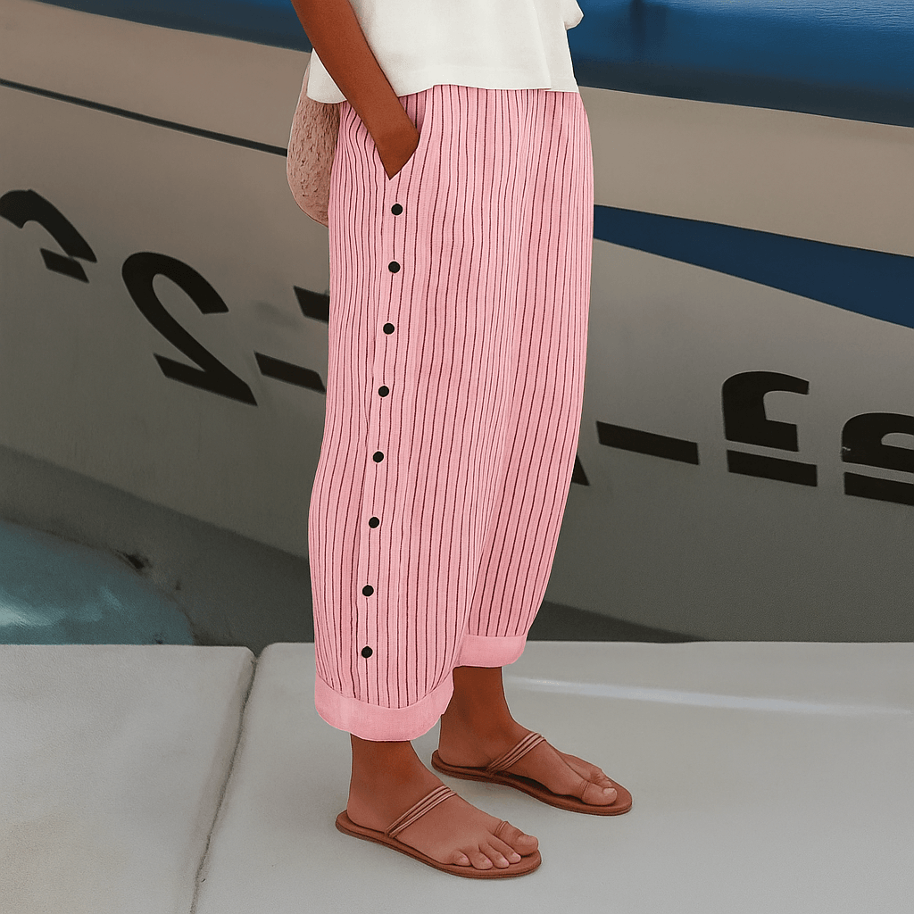 Barbara | Woman’s Striped Wide Leg Cropped Trousers with Side Pockets