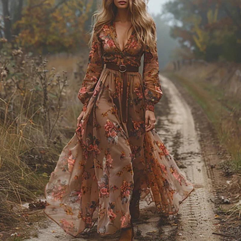 Selvara| Woman’s Bohemian Floral Maxi Dress Wedding Guest
