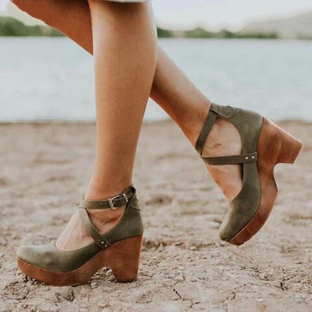 Teresa| Woman’s Elegant Wedge Heels with Closed Toe & Ankle Strap