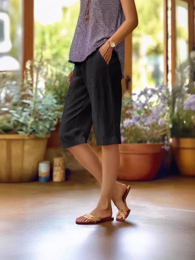 Dora | Woman’s Light Knee length Summer Linen Shorts
