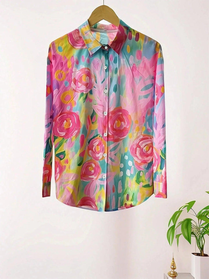 Terri | Woman’s Long Sleeve Colorful Blouse with Playful Print