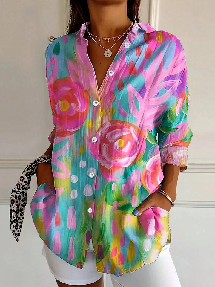 Terri | Woman’s Long Sleeve Colorful Blouse with Playful Print