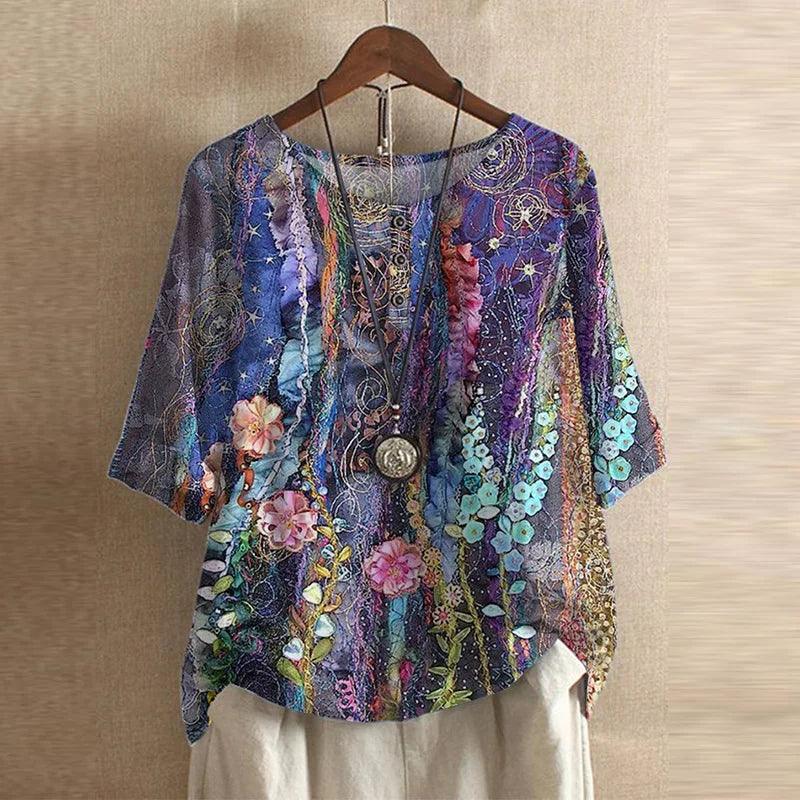 Anya| Woman’s Vintage Floral Oversized Tunic Top