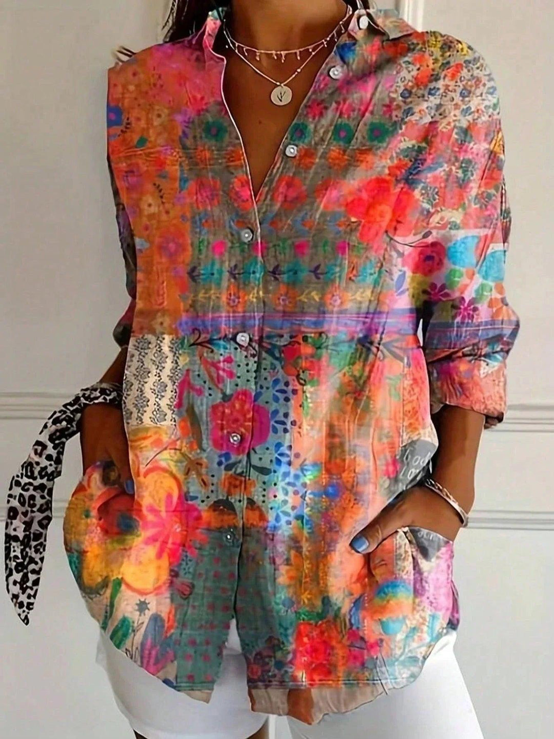 Terri | Woman’s Long Sleeve Colorful Blouse with Playful Print