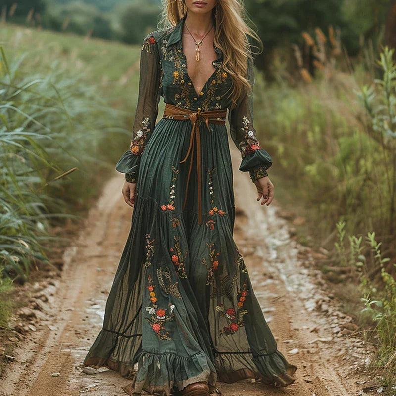 Selvara| Woman’s Bohemian Floral Maxi Dress Wedding Guest