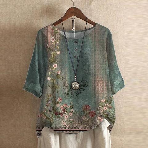 Anya| Woman’s Vintage Floral Oversized Tunic Top