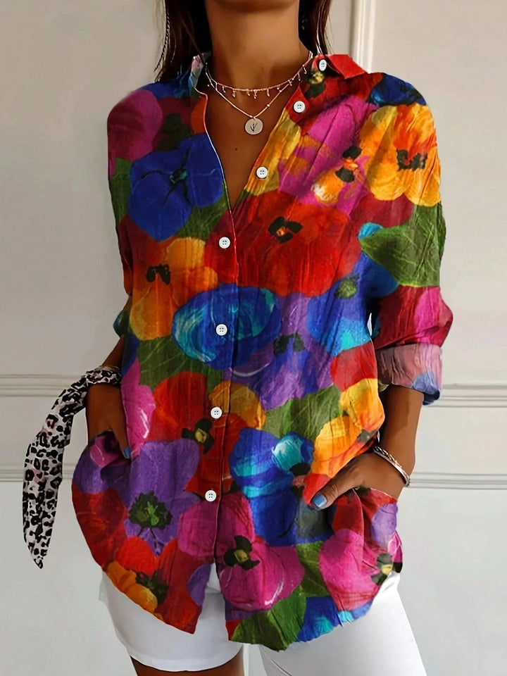 Terri | Woman’s Long Sleeve Colorful Blouse with Playful Print