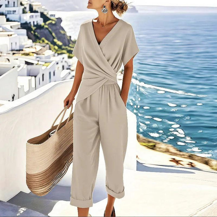 Kimberly| Woman’s Elegant Two-Piece V-Neck Jumpsuit Set – Casual Vacation Outfit