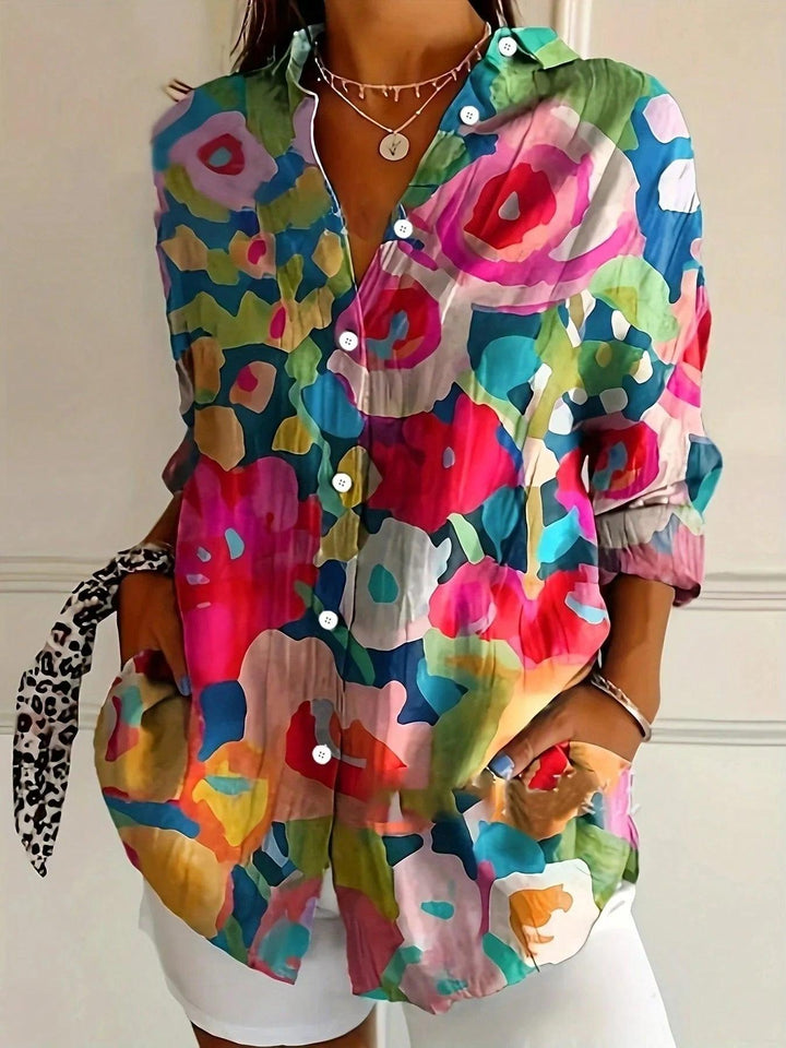 Terri | Woman’s Long Sleeve Colorful Blouse with Playful Print