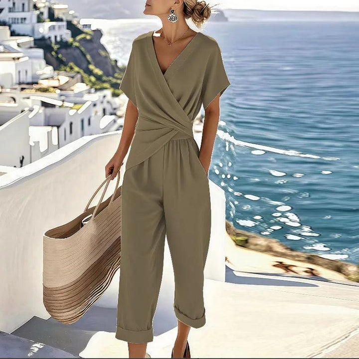 Kimberly| Woman’s Elegant Two-Piece V-Neck Jumpsuit Set – Casual Vacation Outfit