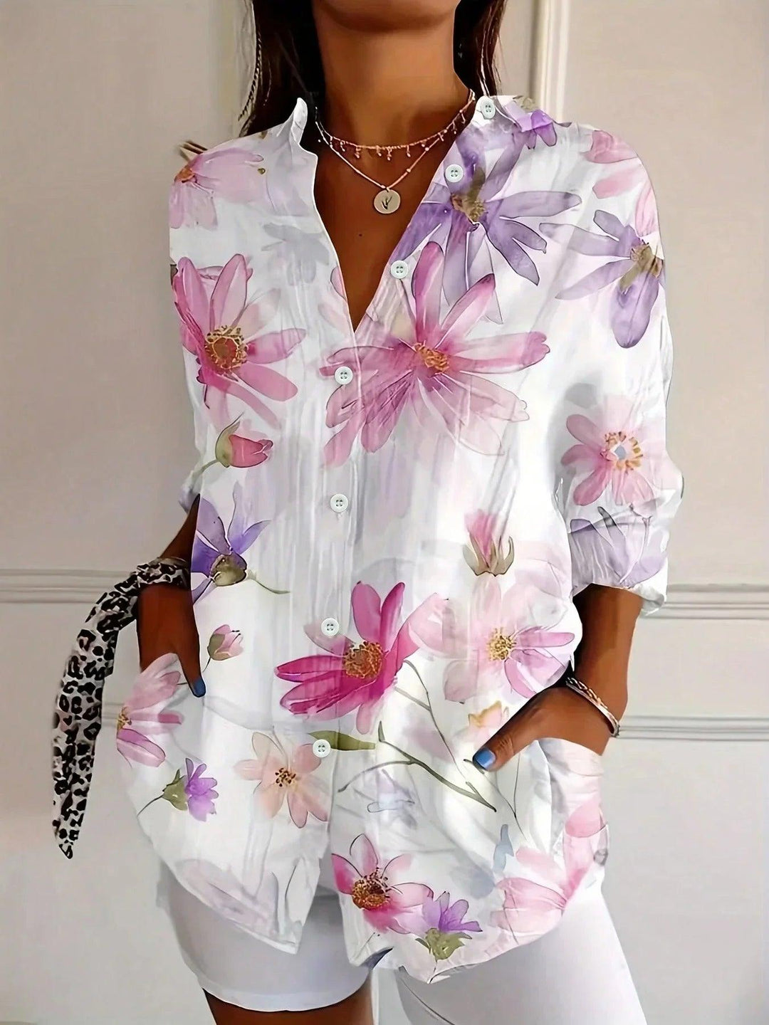 Terri | Woman’s Long Sleeve Colorful Blouse with Playful Print