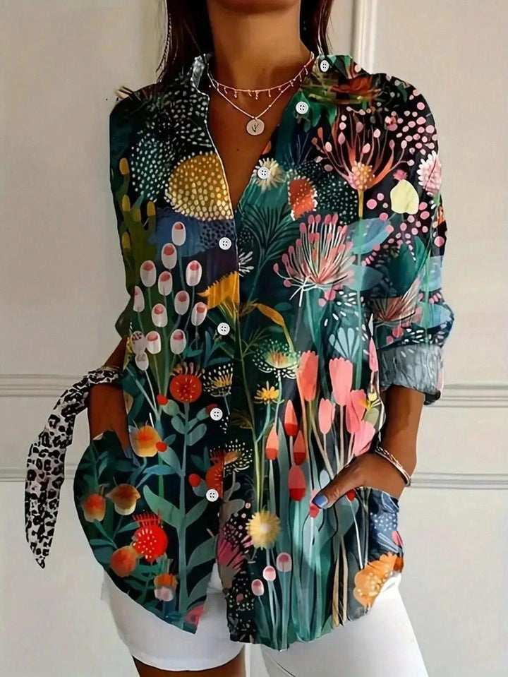 Terri | Woman’s Long Sleeve Colorful Blouse with Playful Print