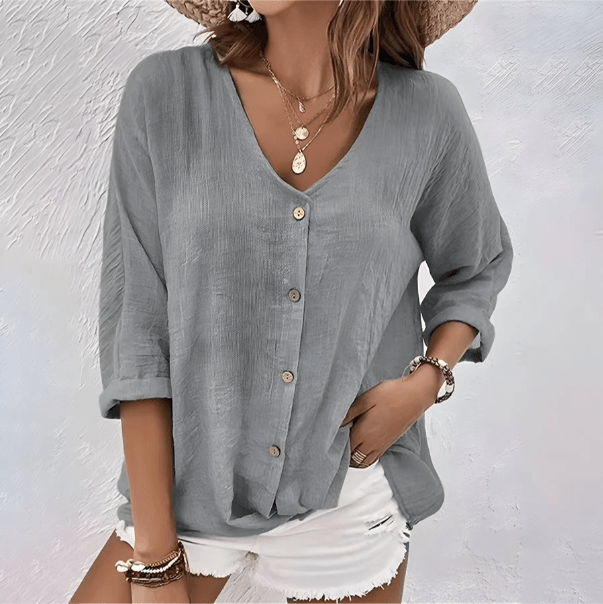Marcia | Woman’s  Relaxed Button-Up Long Sleeve Faded wash Blouse