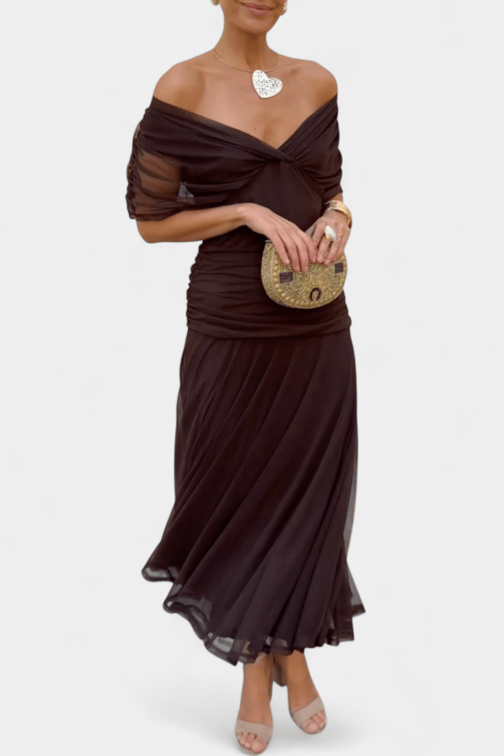 Eryzziah | Woman’s Elegant Off Shoulder Ruched Maxi Dress Wedding Guest Dress