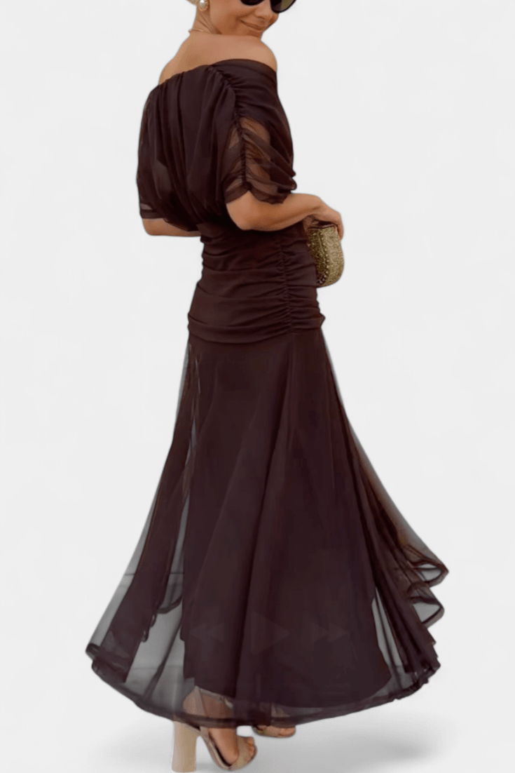 Eryzziah | Woman’s Elegant Off Shoulder Ruched Maxi Dress Wedding Guest Dress
