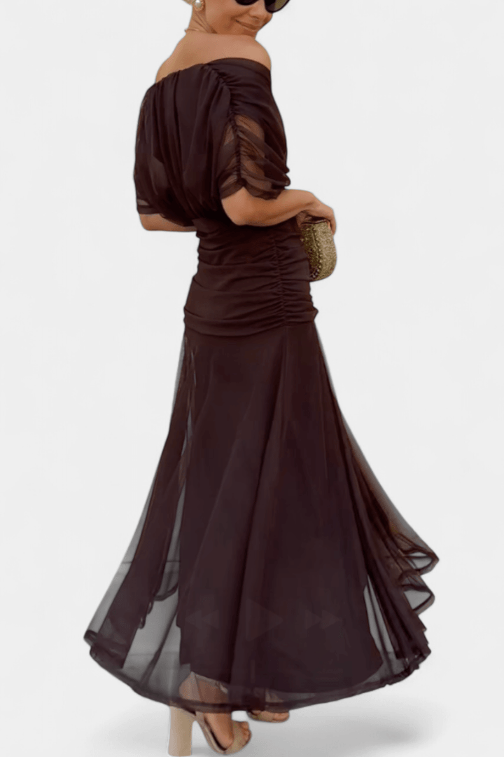 Eryzziah | Woman’s Elegant Off Shoulder Ruched Maxi Dress Wedding Guest Dress
